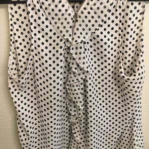 Sleeveless Polkadot Ruffle front blouse